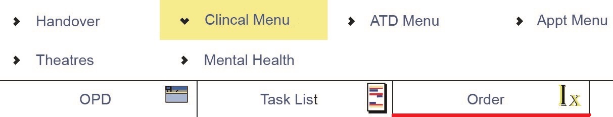 Screenshot of Clincal menu order view