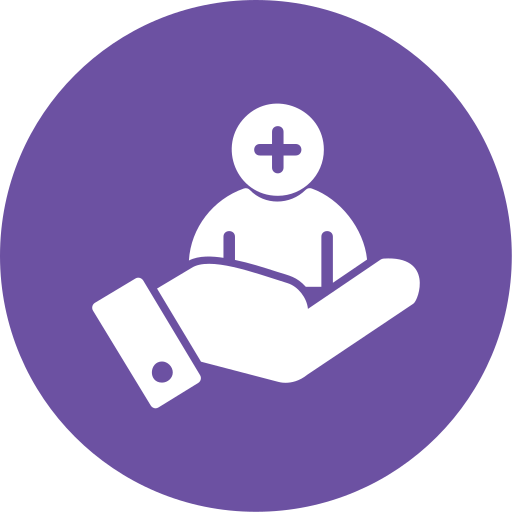 Hand holding a torso and head on purple background.